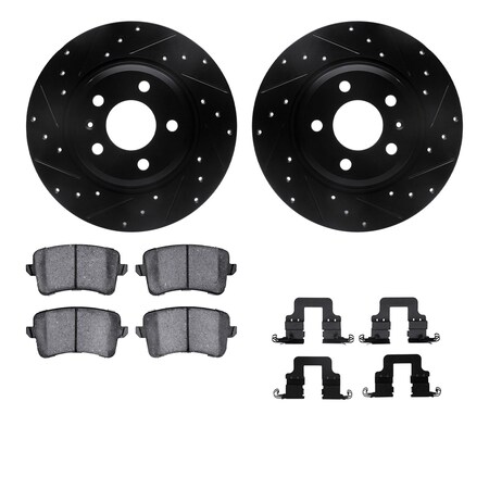 Dynamic Friction Co 8312-73069, Rotors-Drilled, Slotted-BLK w/ 3000 Series Ceramic Brake Pads incl. Hardware, Zinc Coat 8312-73069